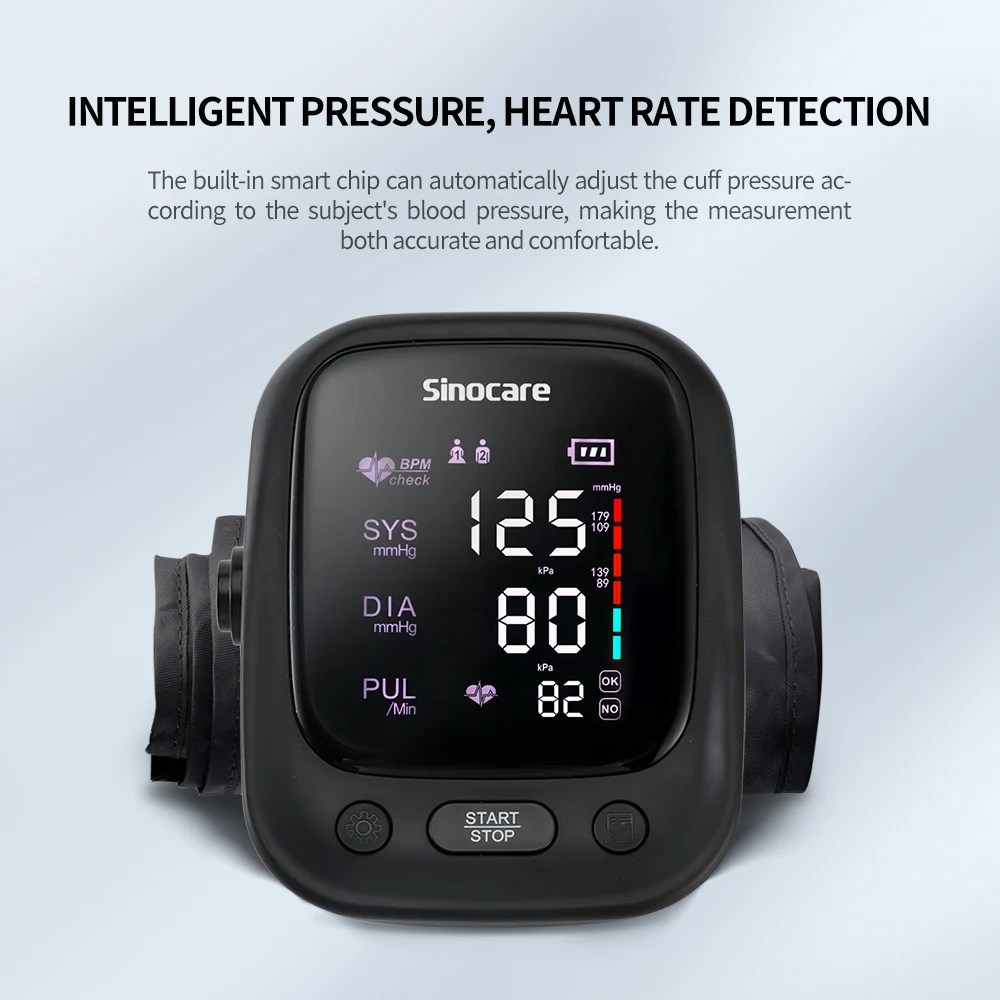 Sinocare sphygmomanometer Arm Blood pressure monitor  Professional Digital Blood pressure monitor Adjustable Cuff 2-Users Mode