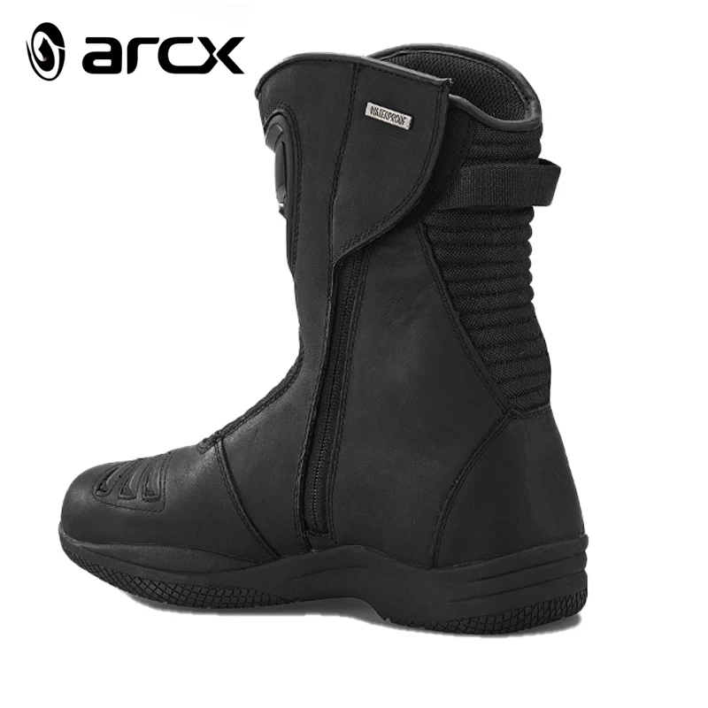 ARCX Men Motorcycle Boots Cowhide Leather Ankle Protection Mid-Calf Racing Riding Shoes Black Stylish Motorcycle Accessories