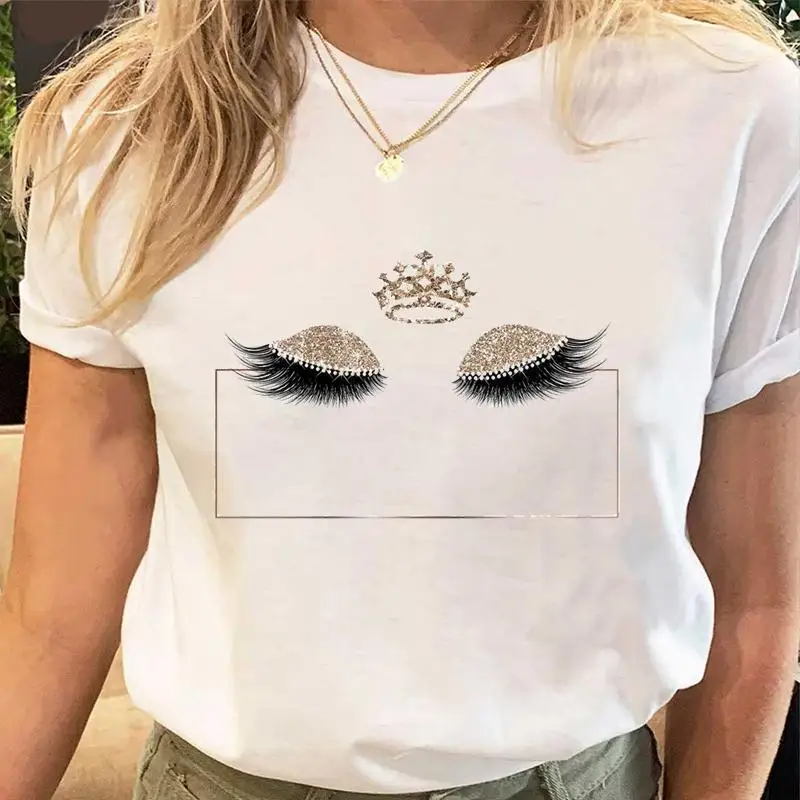 Women Eye Lashes Style Lovely Sweet Print Tees Tshirt Cartoon Female Clothes Tops Print Ladies Fashion Graphic T-Shirt