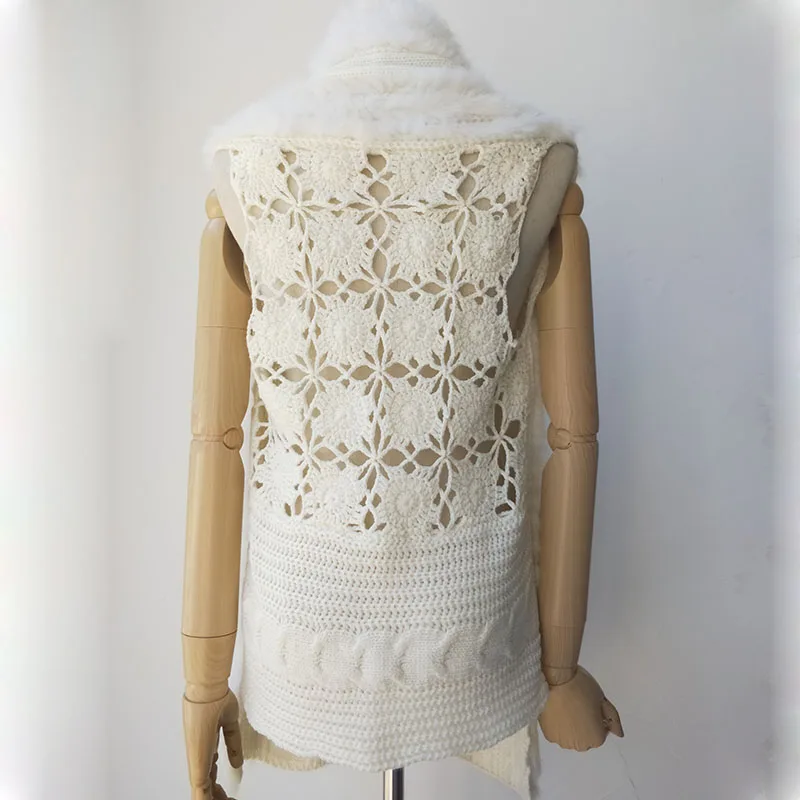 2019 outono malha real coelho pele colete feminino casual outono feminino pele genuína gilet estoque vender como um preço barato