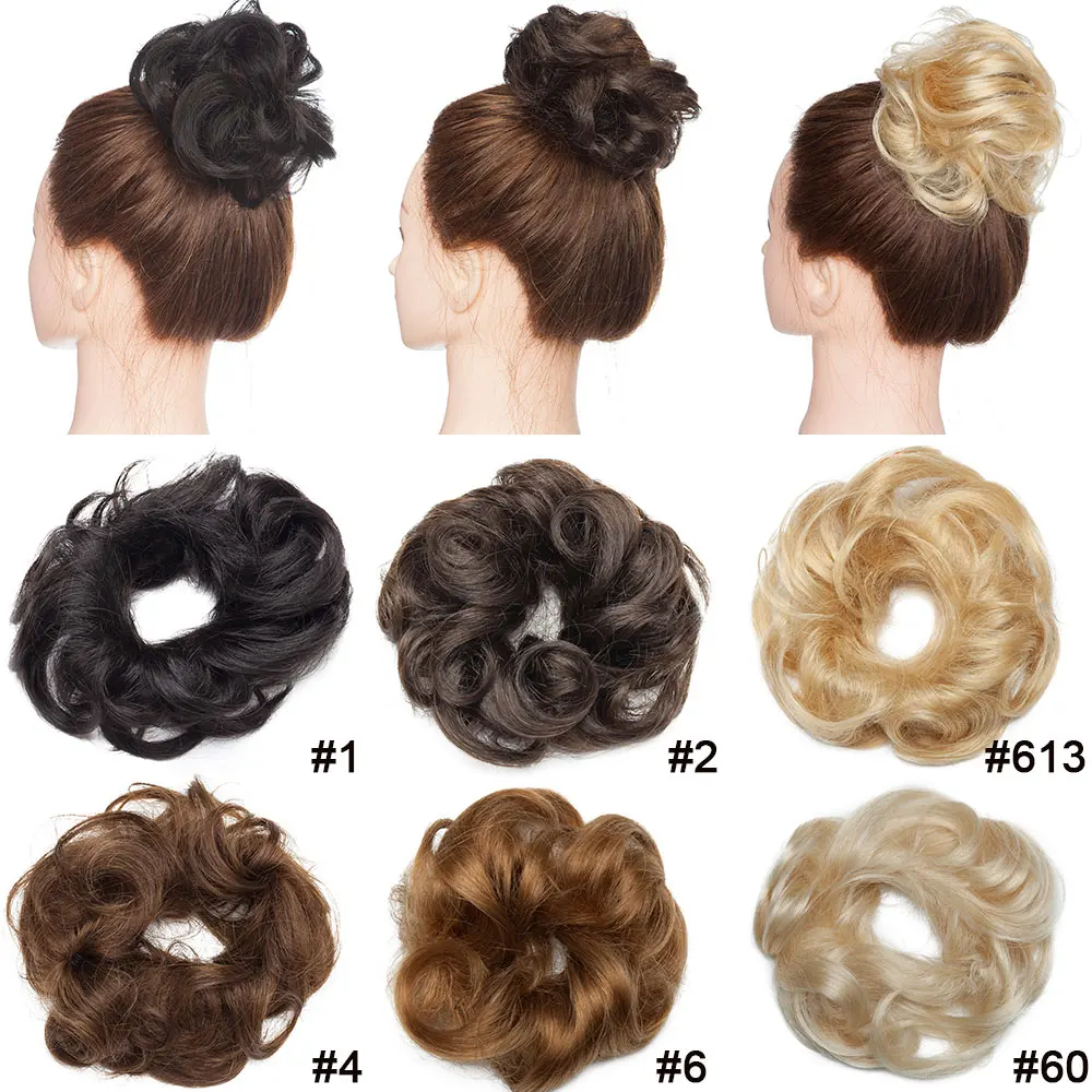 SEGO 100% Human Hair Bun Scrunchies Updos Donut Chignon Hair Extensions Wrap Ponytail Hairpiece Straight&Curly