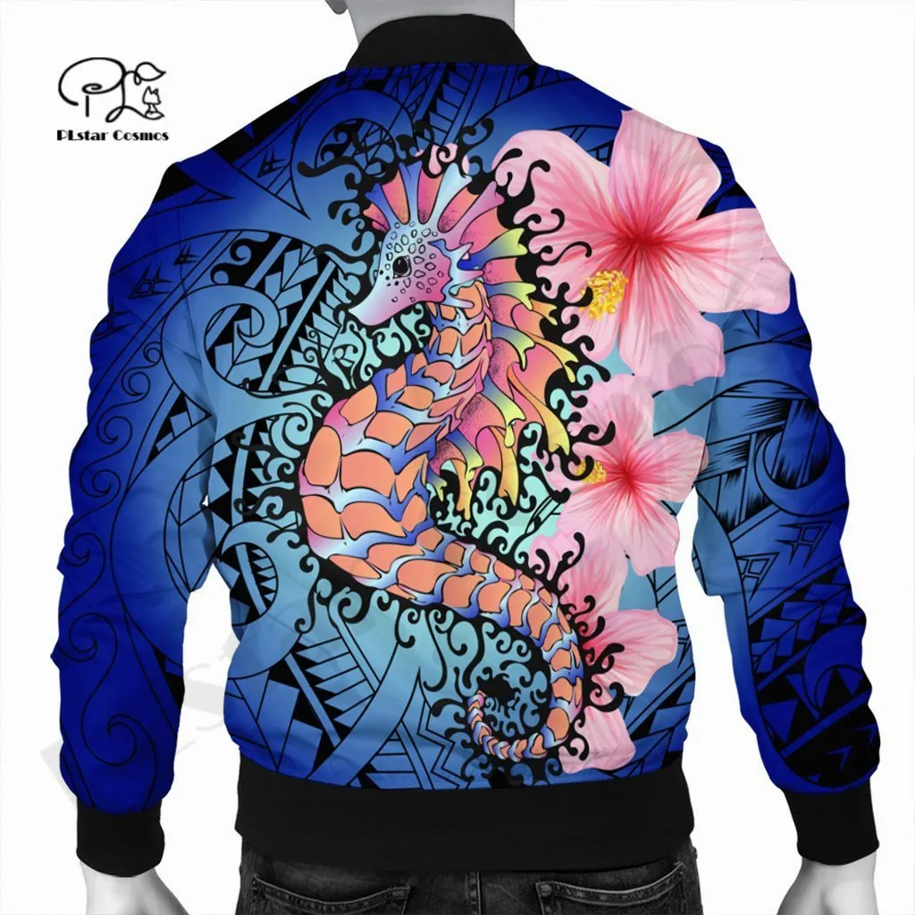 Men/Women Winter Hibiscus Polynesian 3DPrint Autumn Zipper Flight Jacket Unique Casual Unisex Harajuku Thick Coat Streetwear -12