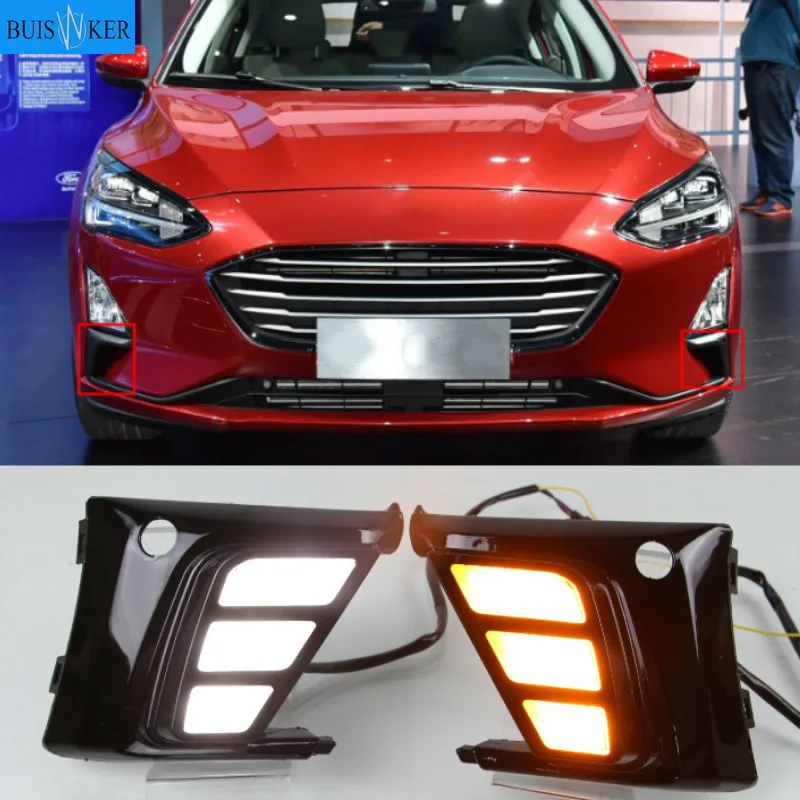 

For Ford Focus 2019 LED Daytime Running Light Yellow Turning Signal Relay Waterproof ABS 12V Car DRL Lamp