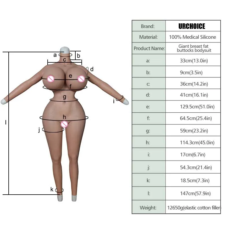 Urchoice Male To Female Silicone Bodysuit Crossdresser Huge X Cup With Arms Hip Lifting Buttock Fake Vagina Catheter Anus Sissy