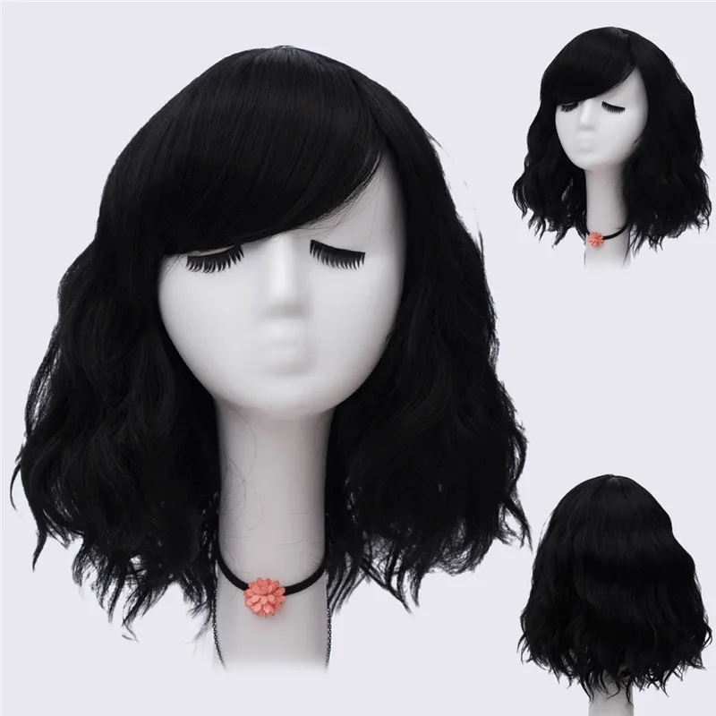 VICWIG Cosplay Wig Synthetic Hair Short Curly Blue Black White Red Pink Orange Purple Wig for Women