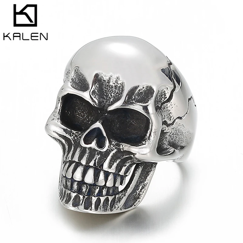 Kalen Vintage Gothic Style 6mm Men\'s Stainless Steel Skull Ring Charm Jewelry Accessories