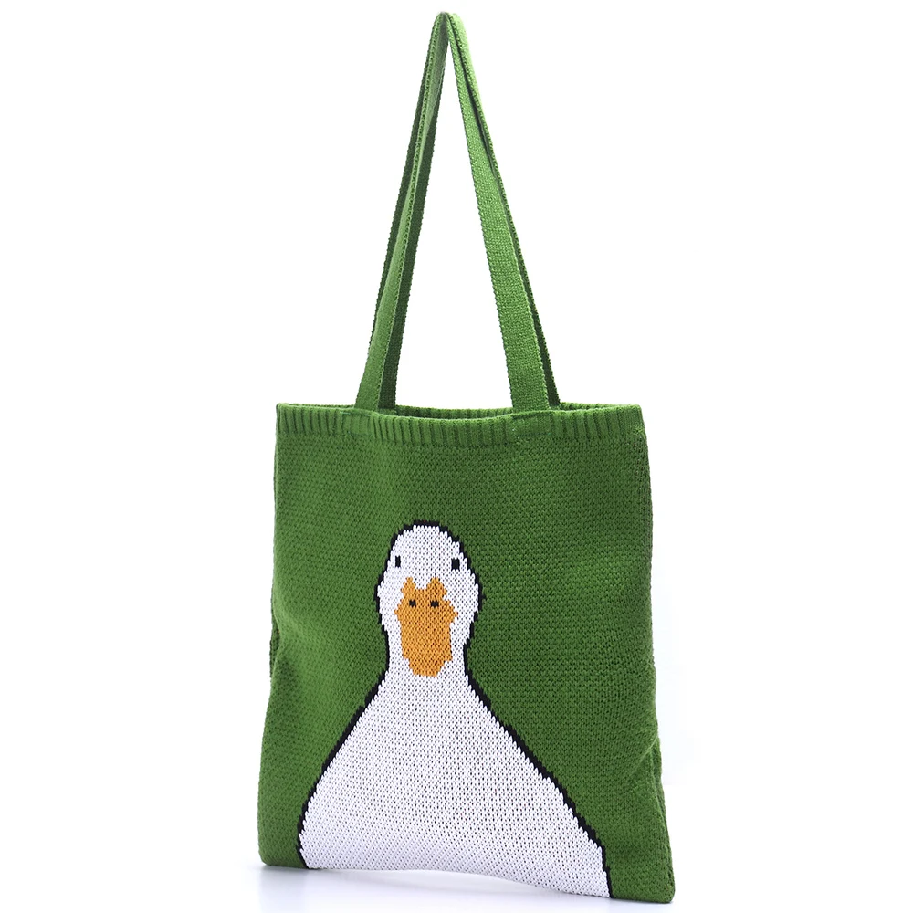 Cute Cartoon Duck Cat Wool Knitted Bag Autumn and Winter Tote Shopping Bag Ladies Large Capacity Soft Shoulder Bag Handbag