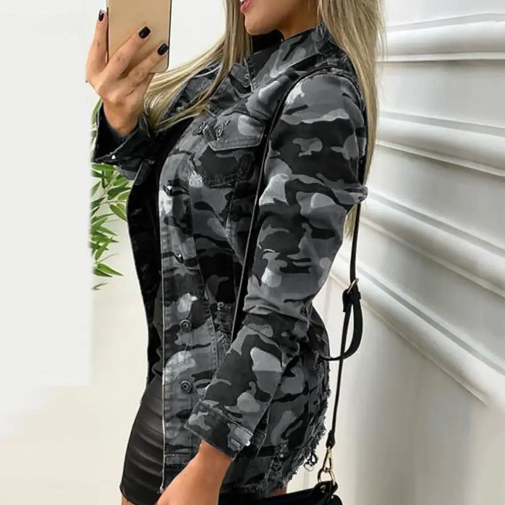 Elegant Party Lapel Casual Jacket Lightweight Coat Well Fit Camouflage Print Lady Jacket Streetwear for Working Women\'s Clothing