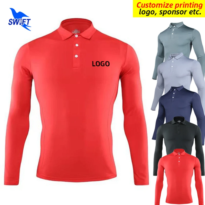 

Solid Color Turn Down Collar Mens Running Shirts Quick Dry Long Sleeve T-Shirt Breathable Gym Fitness Sportswear Tops Customized