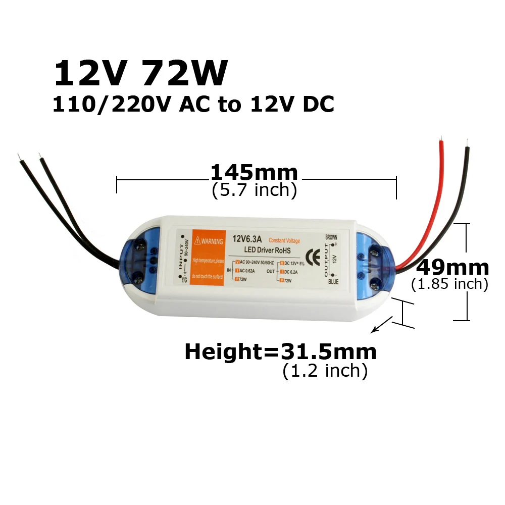 Alimentation 5 V, Pilote LED, Adaptateur secteur 12 V, 60W, 72W, 100W, AC 110V, 220V à DC 5 V, 12 V, 8A, 20A