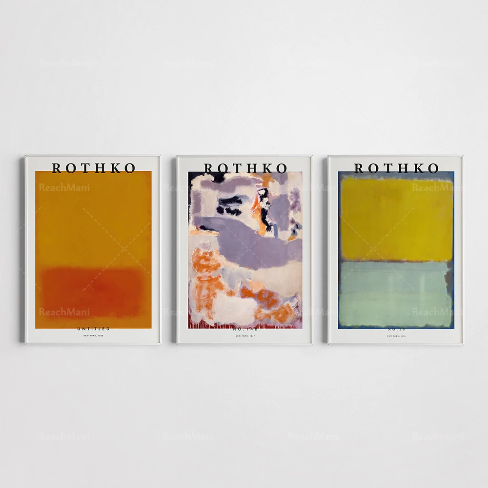 Mark Rothko Print Set of 3 Exhibition Printable Poster, Orange - Red - Green - Blue, Abstract Art Print, Museum Wall Art