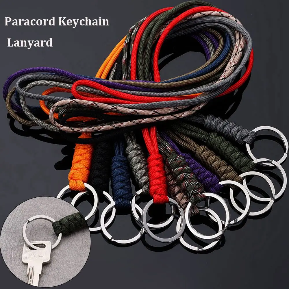 45cm 7core Weaved Paracord Keychain Lanyard Buckle Parachute Cord Self-Defense Emergency Survival Backpack Key Ring Outdoor Tool