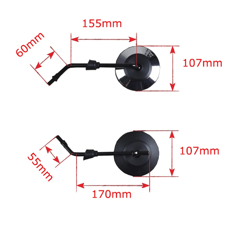 2pcs Universal Retro Adjustable Matte Black Silver Round  Motorcycle Rearview Flat Mirror Scooter E-Bike Back Side Mirror