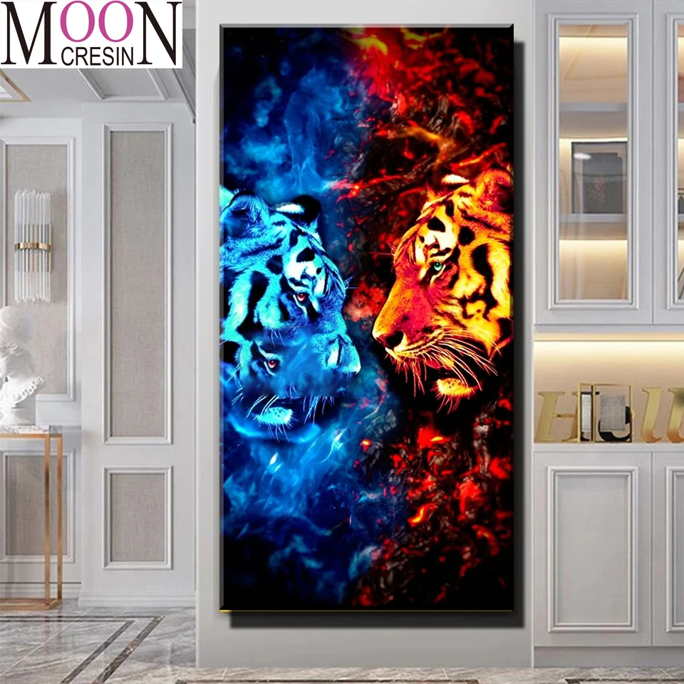 

Diy Diamond Painting Cross Stitch Painting Blue Eed Tigers Mosaic Embroidery Full Square Round Drill Decor Rhinestones 200X100cm