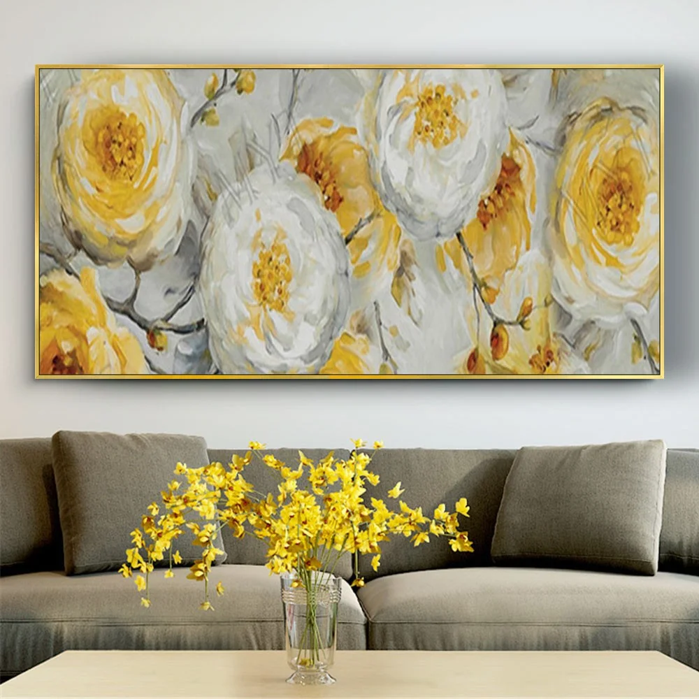 

Abstract Flowers Oil Painting 100%Hand Painted Landscape Canvas Painting Golden Foil Sofa background mural for Living Room Decor