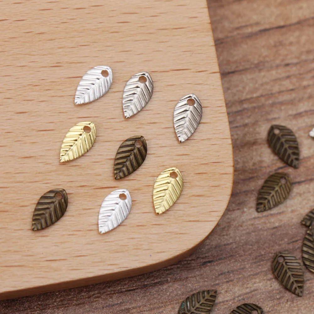 100pcs 4x7mm Vintage Small Leaf Charms Jewelry Charms DIY Necklace Bracelet Earrings Findings Handmade Material