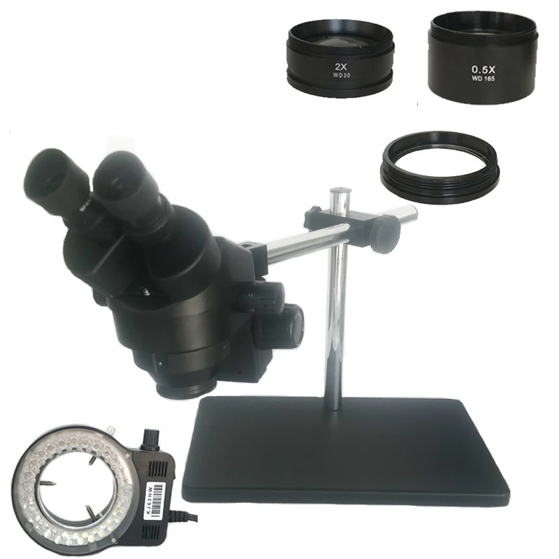 Black Binocular Stereo Microscope 3.5X 7X 45X 90X Soldering Microscope 56 LED Lights With Multi-Axis Adjustable Metal Arm