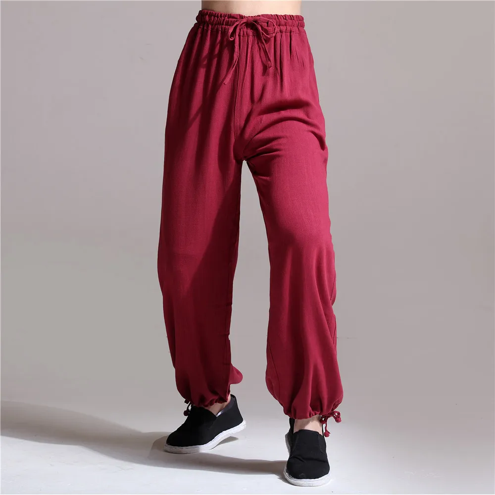 Spring Men Sweatpant Linen Loose Long Wide Leg Harem Bloomer Sport Pant Running Jogger Fitness Casual Tai Chi Pant Activewear