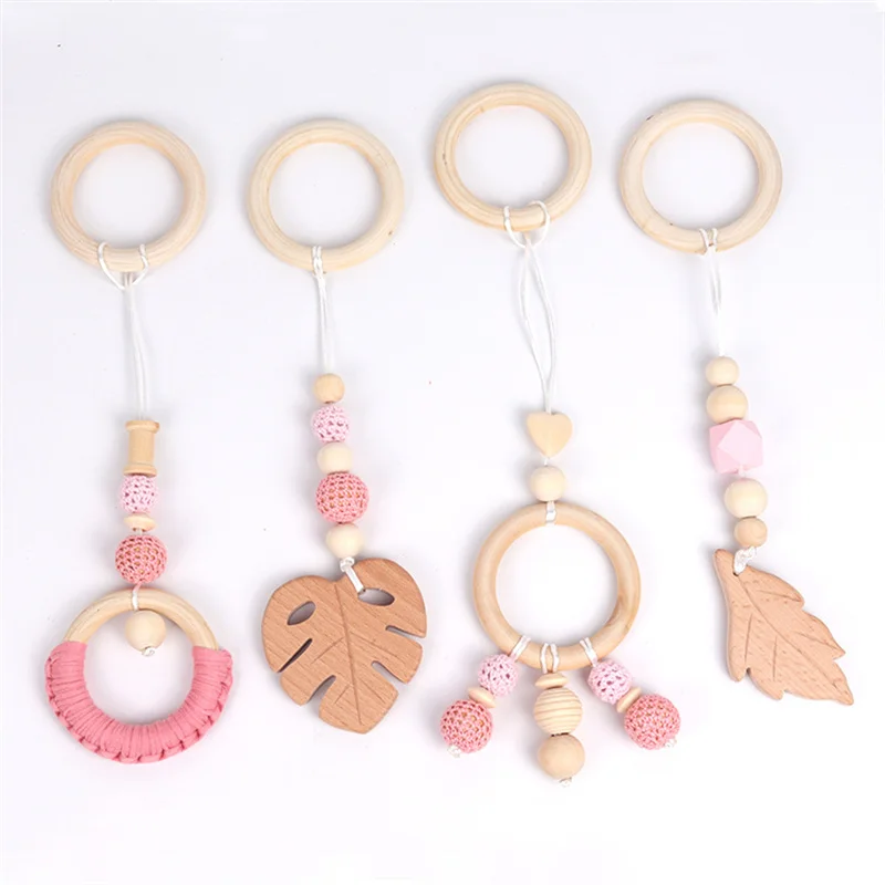 4pcs Baby Gym Playing Wooden Beads Hanging Toy Nursery Gym Play Accessories Home Decor Wood Beads Hanging Decor Kids Room Decor