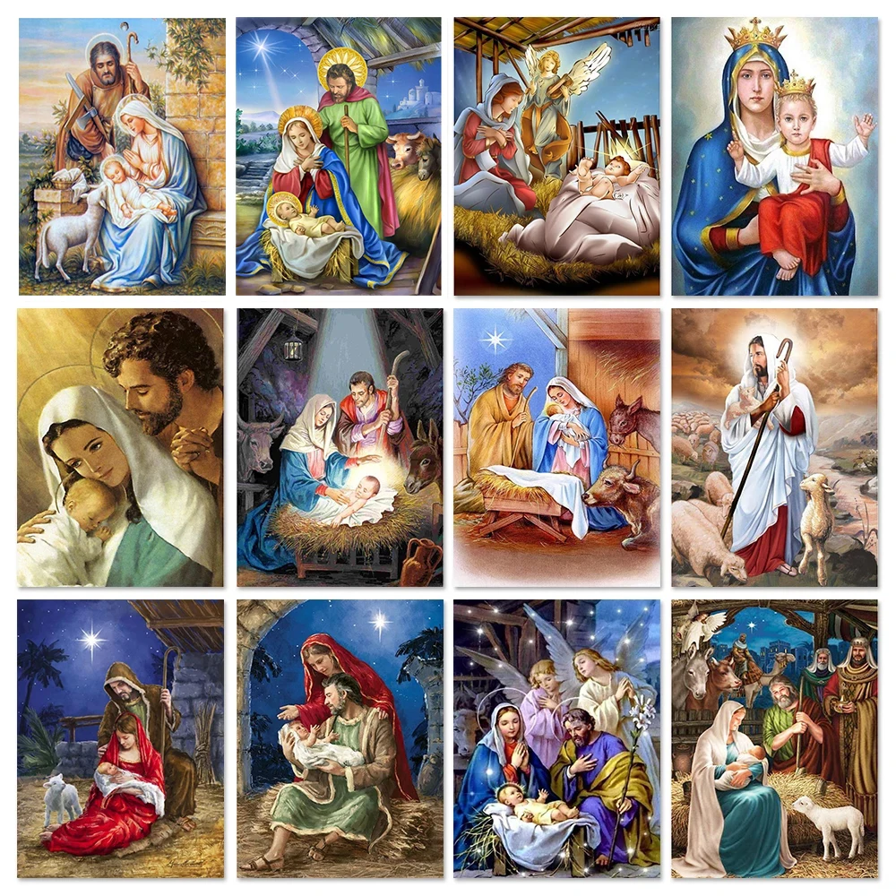 5D DIY Diamond Painting Religious Mother and Child Inlaid Rhinestone Cross Stitch Mosaic Art High Quality Decorative Painting