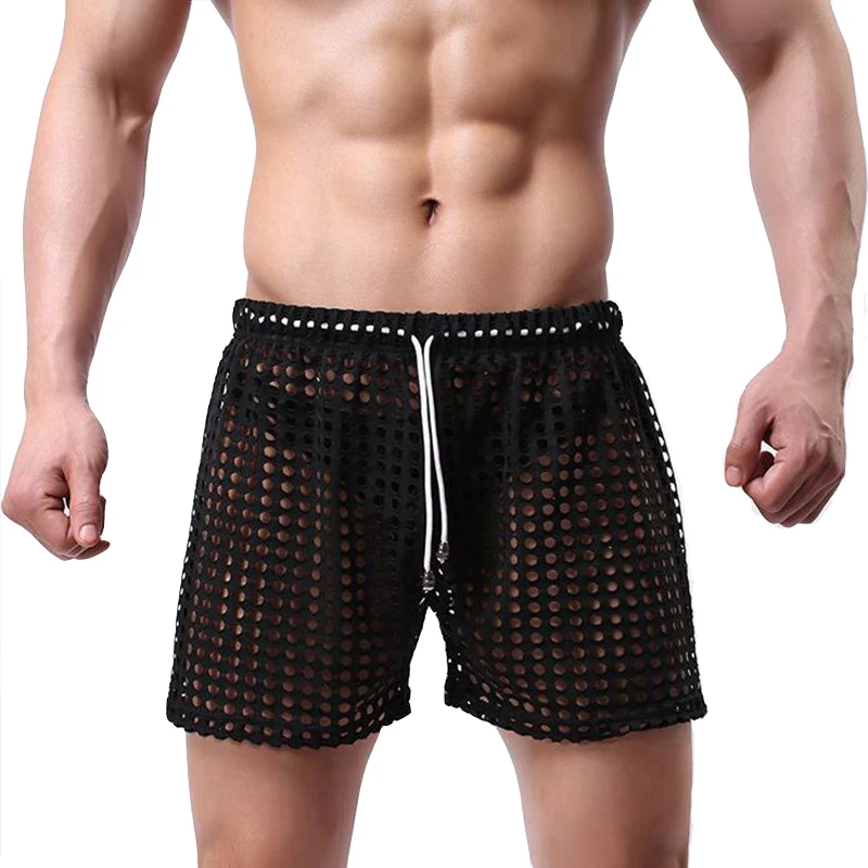 

Pijama Hombre Sexy Mens Sleepwear Big Mesh See Through Men's Home Lounge Pajamas Sleep Shorts Bottom Mens Sheer Pants Underwear