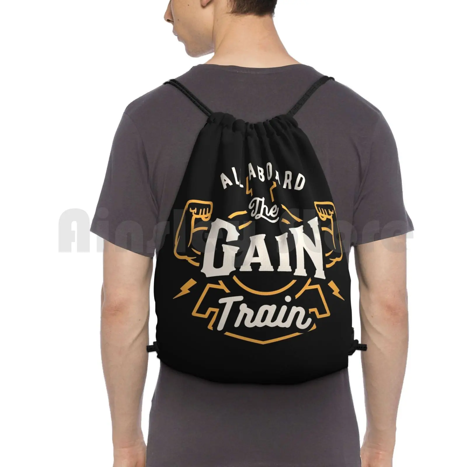 All Aboard The Gain Train Backpack Drawstring Bag Riding Climbing Gym Bag Gains Gainz Gain Train Train All Aboard Muscle