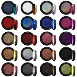 24 Colors Chrome Nail Powder Metallic Chrome Powder for Mirror Effect Nails Art Decoration With Eyeshadow Sticks 0.2g/Jar