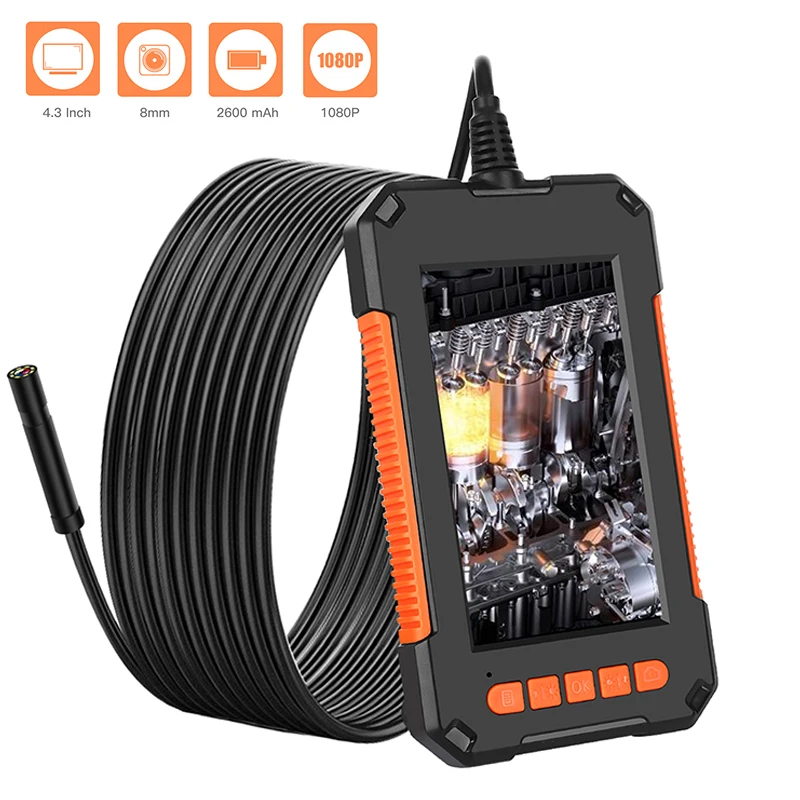 P40 Endoscope Camera 1080P HD 4.3'' Screen Professional Lens Inspection Camera Handheld IP67 Snake Camera with 8 LED