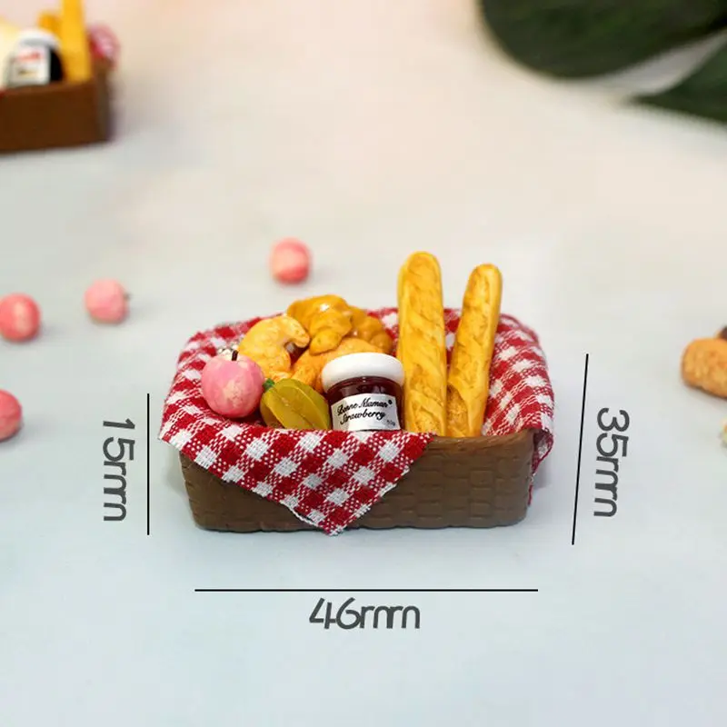 

1 Set 1/12 Scale Miniature French Bread Toast Fruit Jam Basket for Dollhouse Kitchen Play Toys Pretend Food Accessories