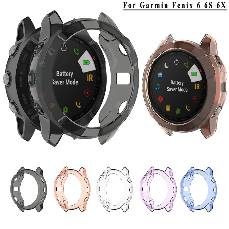 حافظة حماية لـ Garmin Fenix 6 6S 6X إطار حماية للساعة الذكية حافظة ناعمة شفافة من البولي يوريثان لهاتف Fenix 6 Pro 6S Pro 6X Pro