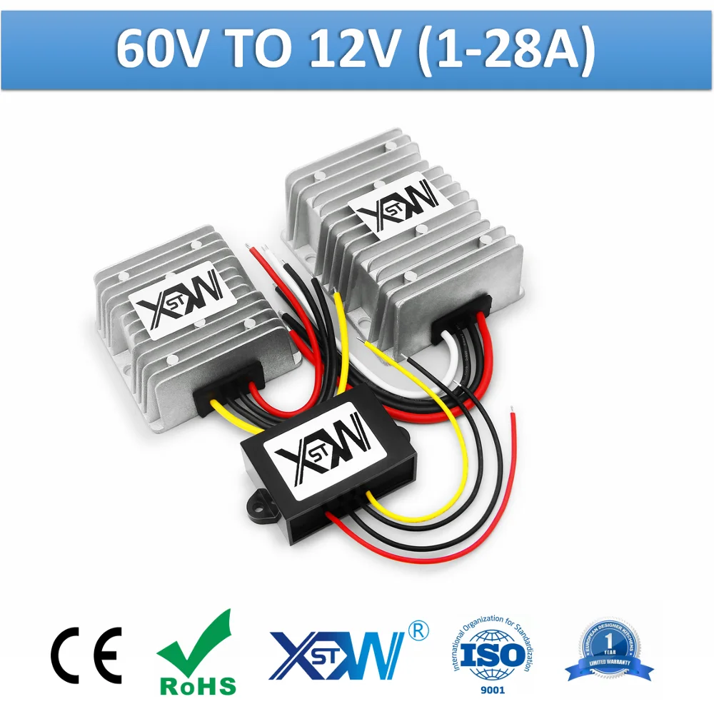 XWST 24v 36V 48v 60v 72v 20-75v to 12V Power Converter Step Down 60 Volt to 12 Volt Buck Voltage Reducer For Golf Carts Vehicles