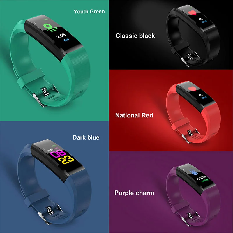 115 Plus Smart Watch Heart Rate Monitor Smart Wristband Fitness Tracker Bracelet IP65 Waterproof Wristwatch men women