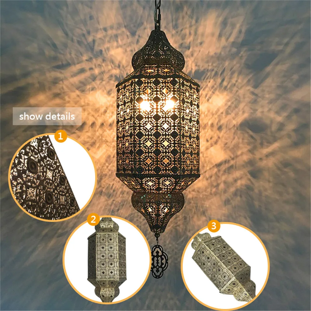 Vintage Marokko Pendelleuchte Eisen türkische Hängelampe für Restaurant Shop Wohnzimmer Dekor einfache E27 Hängeleuchte – Detail 8