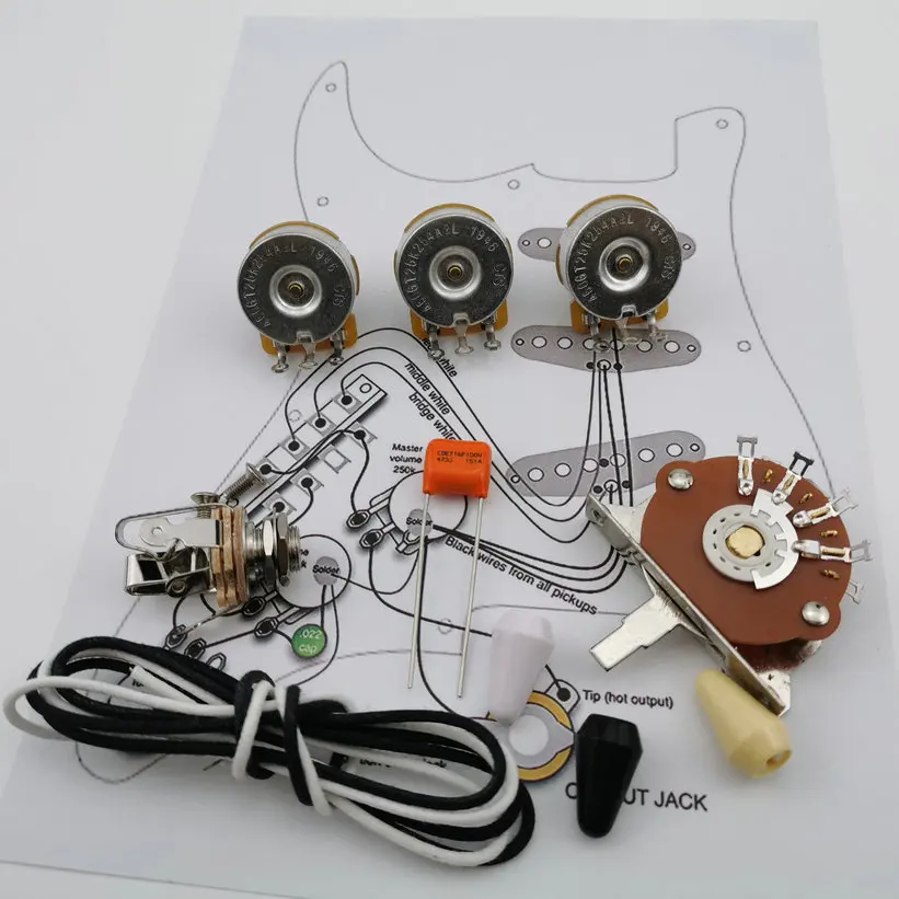 Guitar Potentiometer  250K Copper shaft Wiring Kit  CDE 716P .047 100V Orange Drop Cap +Welding line drawing