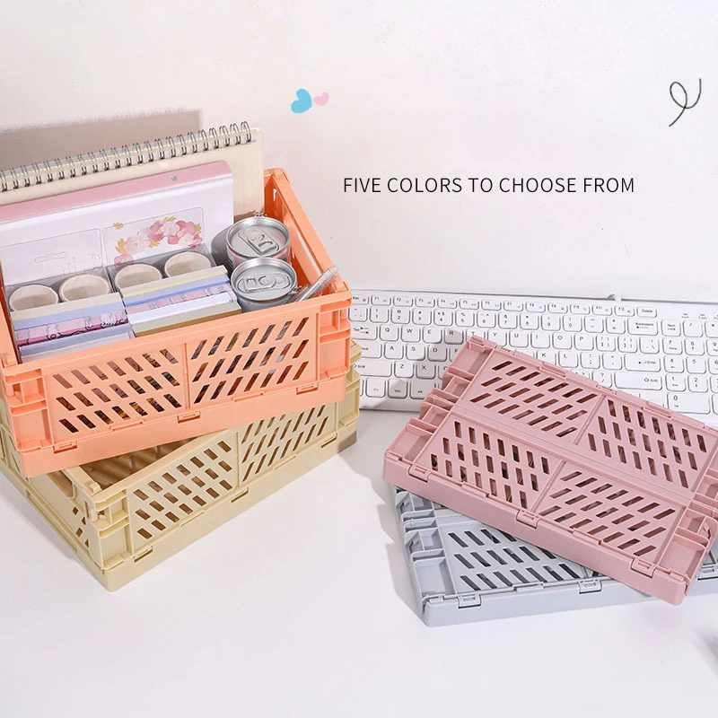 Desktop foldable storage box student stationery shelf sundries cosmetics storage basket can be stacked small basket