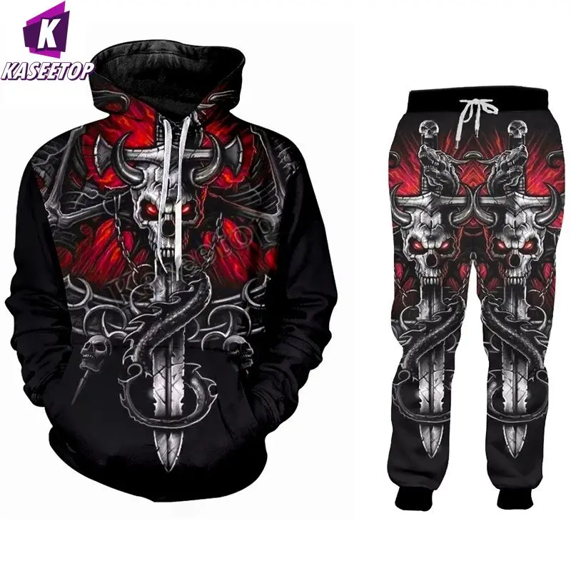 

KASEETOP Men Sets Hot Cool Cross Skull 3D Print Hoodies And Jogging Pants Set High Quality Streetwear Trendy Suit Oversized TZ01