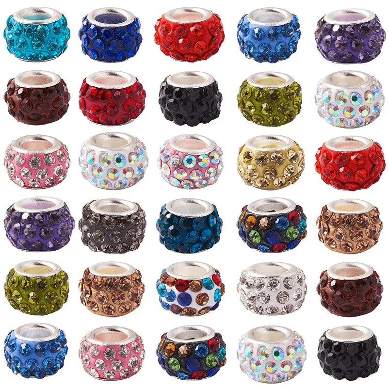 100pcs Polymer Clay Rhinestone Bead European Beads Spacer Beads Brass Cores Rondelle Mixed Color Jewelry Making 12x7mm Hole: 5mm