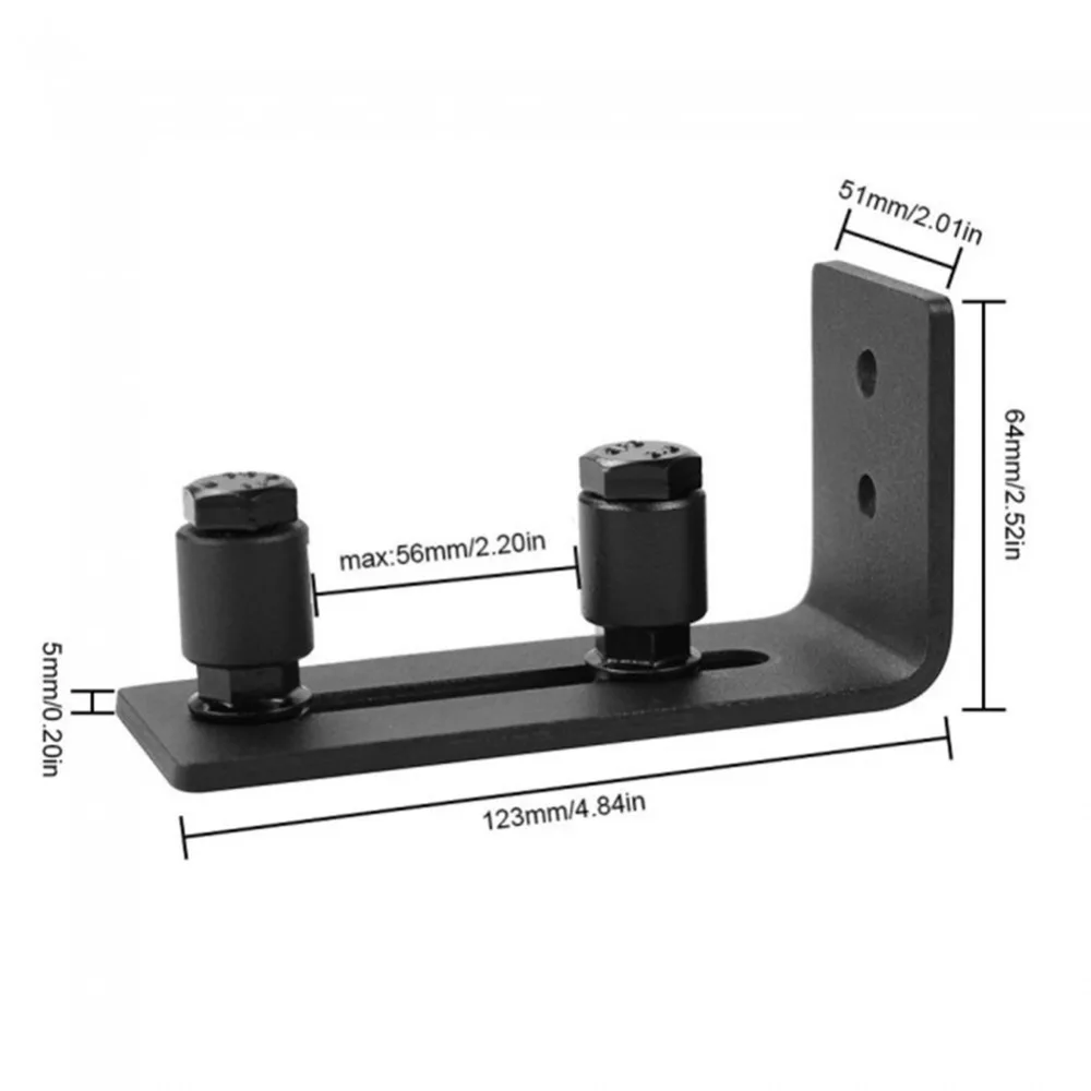 Porte de grange inférieure réglable en acier au carbone, revêtement en poudre noir, Guide au sol, quincaillerie à rouleaux