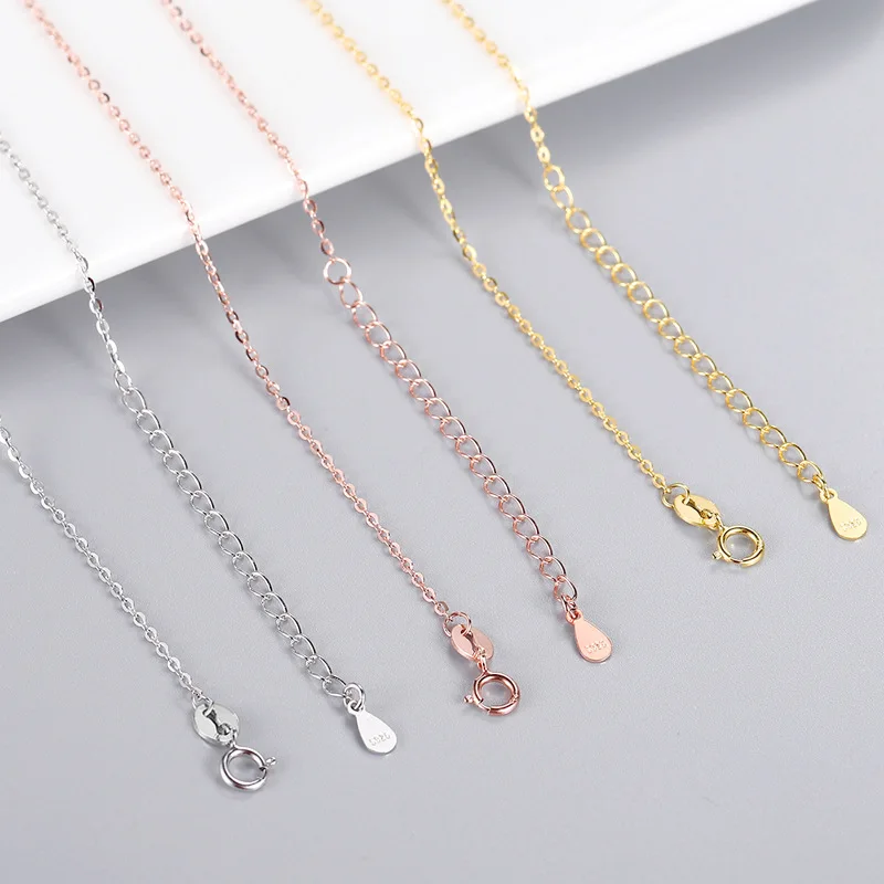 Solid Silver S925 Sterling Silver Necklace O-chain with Chain 40CM+5CM Extension Chain Woman Necklace Jewelry Gift