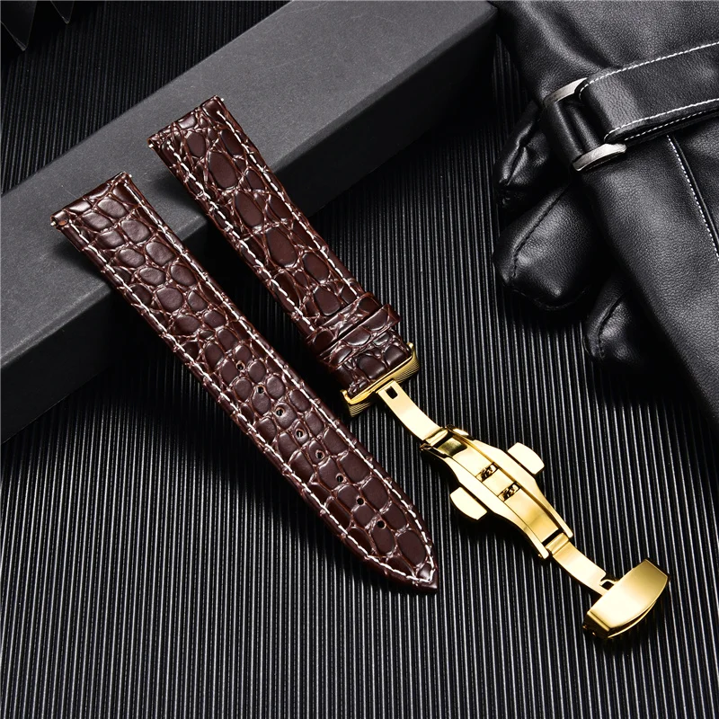 Crocodile Pattern Design Business Leather Watchbands with Stainless Steel Buckle Men Wristwatch Band 18mm 20mm 22mm Straps