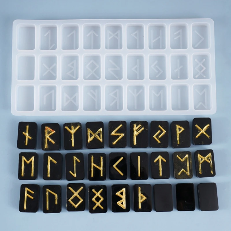 Crystal Epoxy Resin Mold Energy Symbol Runes Letter Word Model Mirror Casting Silicone Mould DIY Crafts Pendant Jewelry Tools