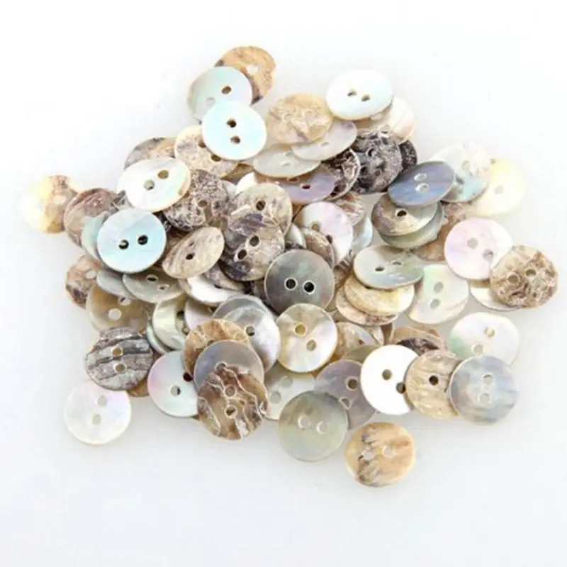 100PCS New 10mm Natural Shell Sewing Buttons Color Mother Of Pearl  Round Shell 2 Hole Button Wholesale