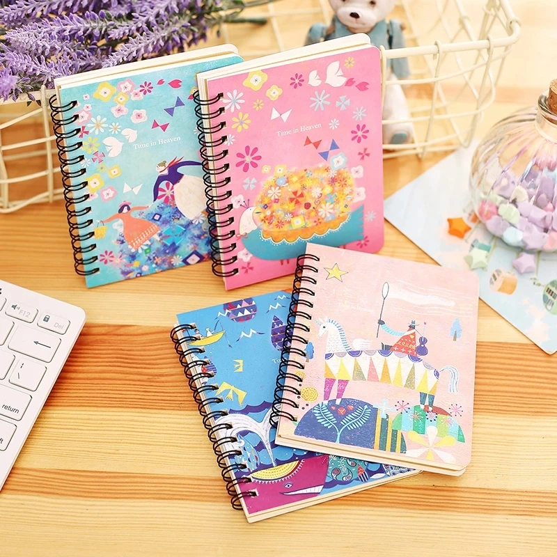 

Creative Caartoon Small Coil Spiral Notebooks cute Student Stationery Supplies kawaii planner pupils 56k Colorful Diary Books