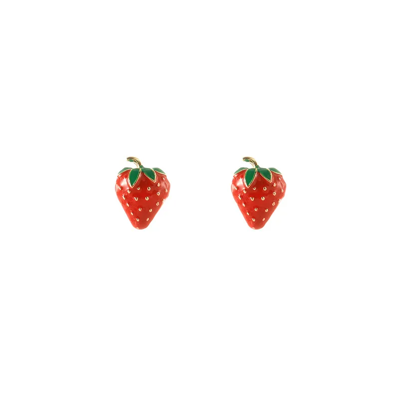 Celebrity Girls Cute Small High-end Red Strawberry Earrings Street Beat Net Red Personality Wild Earrings Beads Earrings Women