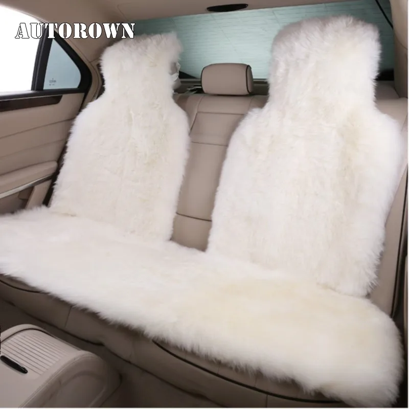 AUTOROWN Natural Sheepskin Car Seat Cover Four Seasons Automobiles Seat Covers Basic function Car Accessories For Universal Car