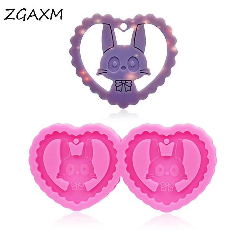 

LM76 New Shiny Animal rabbit love hollow earrings epoxy resin silicone mold DIY handmade pendant keychain jewelry mold.