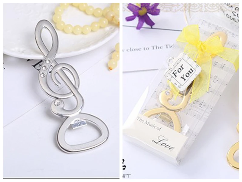 

(25 Pieces/lot) Silver and Gold Wedding and Party Favors of the music love Bottle Opener Wedding souvenirs For bridal showers