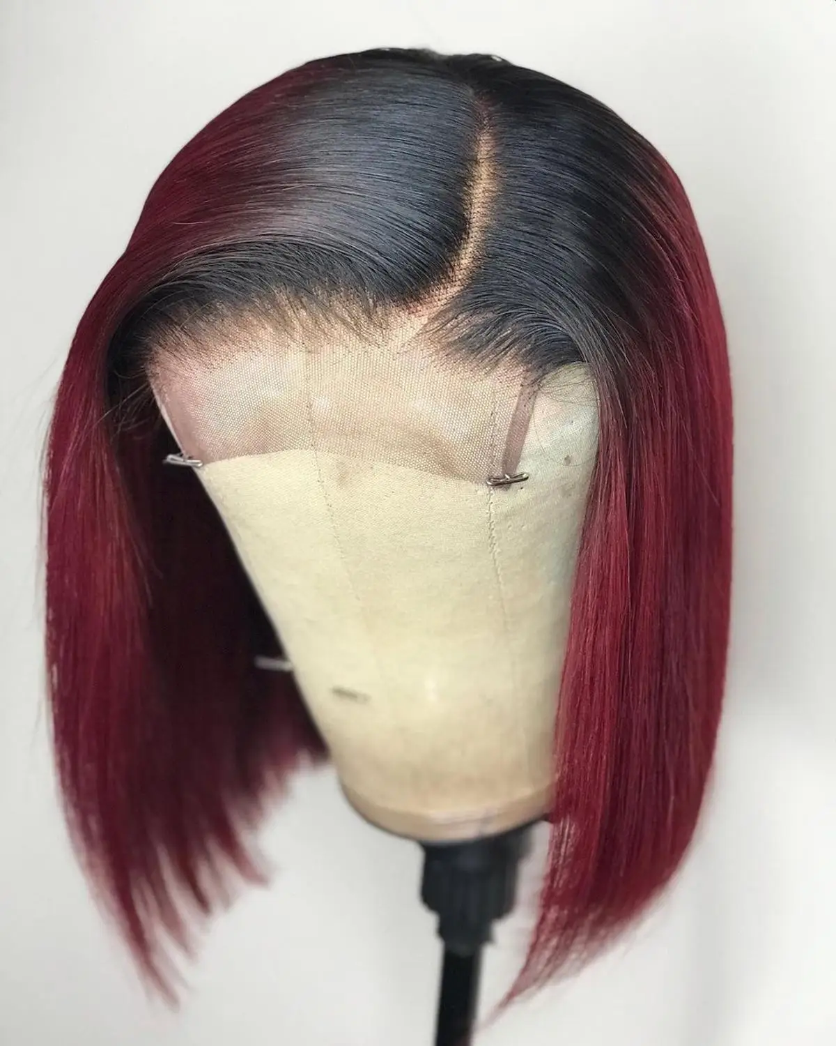 

Queenking Hair 250% Density 1B/99J Short Bob Lace Front Human Hair Wigs Preplucked Natural Hairline Brazilian Remy Hair