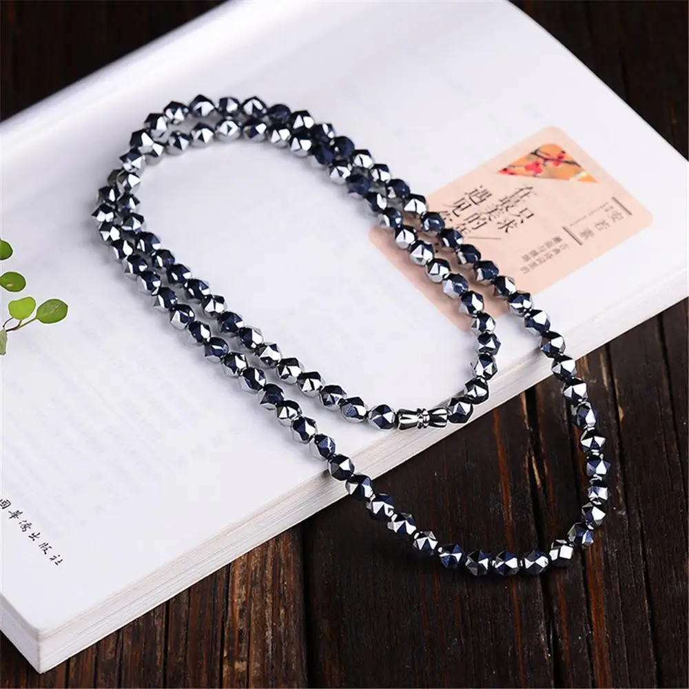 8mm Genuine Natural Terahertz Necklace For Women Lady Man Cut Beads Power Energy Stretch Jewelry AAAAALong Chain 40cm 50cm 60mm