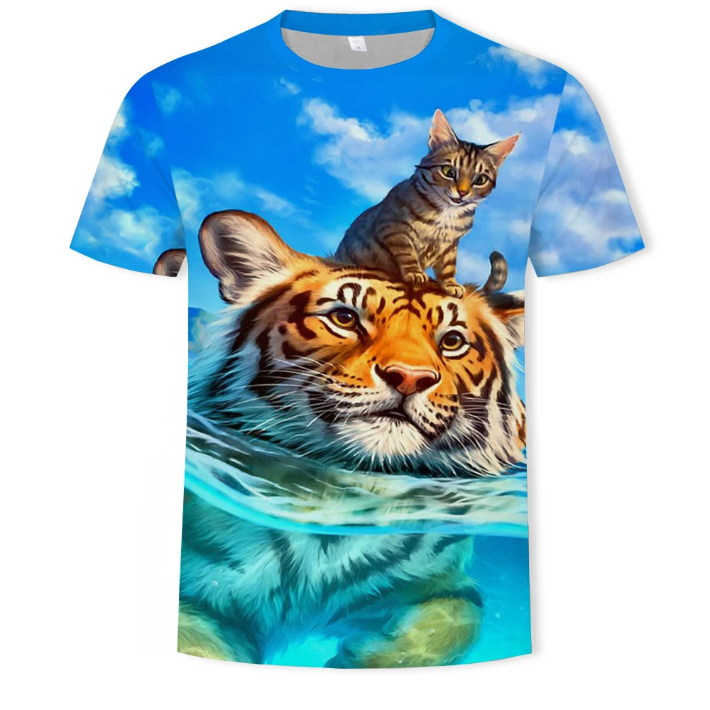 Animal tiger 3d printing fashion men\'s and women\'s T-shirt casual O-neck loose men\'s clothing breathable hip-hop T-shirt for men